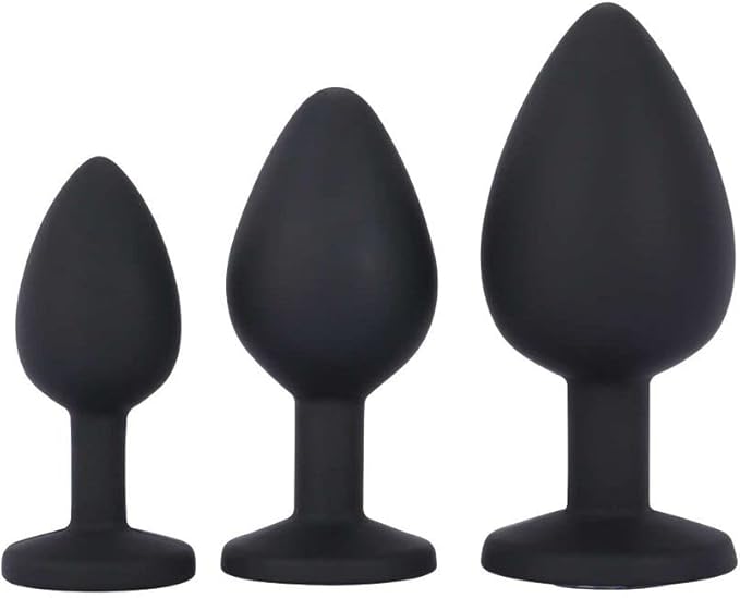 Click to play video Lock Love Silicone Round Design Plug Butt Plug 3PCS Set Bead Set Silicone Plug Set (Pink)(Black)