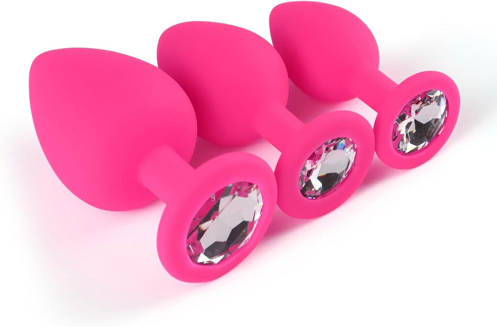 Click to play video Lock Love Silicone Round Design Plug Butt Plug 3PCS Set Bead Set Silicone Plug Set (Pink)(Black)