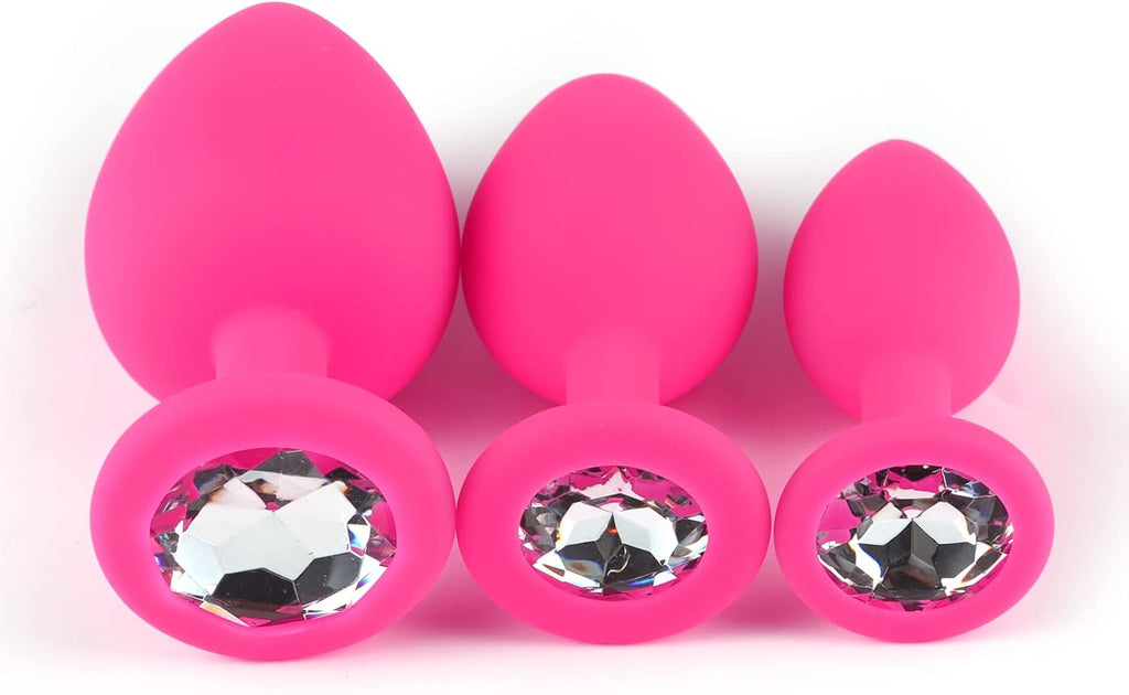 Click to play video Lock Love Silicone Round Design Plug Butt Plug 3PCS Set Bead Set Silicone Plug Set (Pink)(Black)