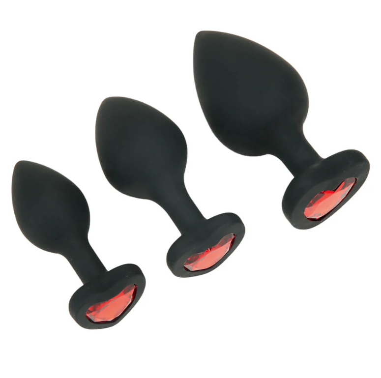 Click to play video Lock Love Silicone Round Design Plug Butt Plug 3PCS Set Bead Set Silicone Plug Set (Pink)(Black)